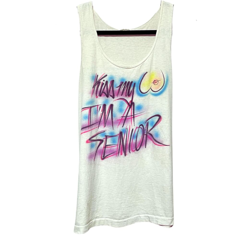 Vintage 80s Airbrush Tank Top Graffiti T shirt Senior Graduation Tee - Picture 2 of 10